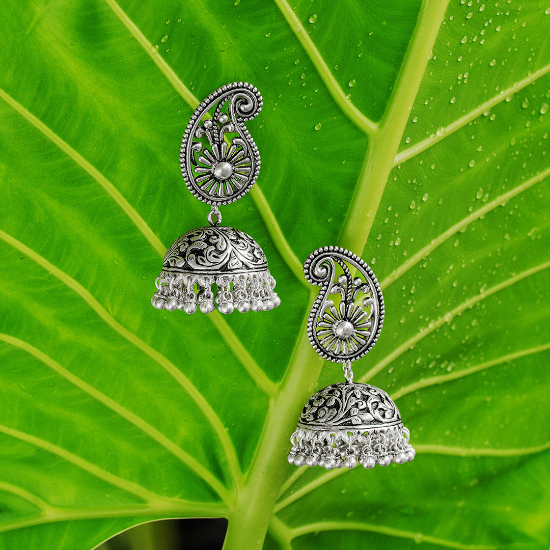 EXQUISITE ECHOES: Tribal Silver Jhumka Earrings for Bold Style - CER 1008