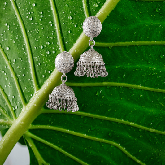 EXQUISITE ECHOES: Tribal Silver Jhumka Earrings for Bold Style - CER 1011