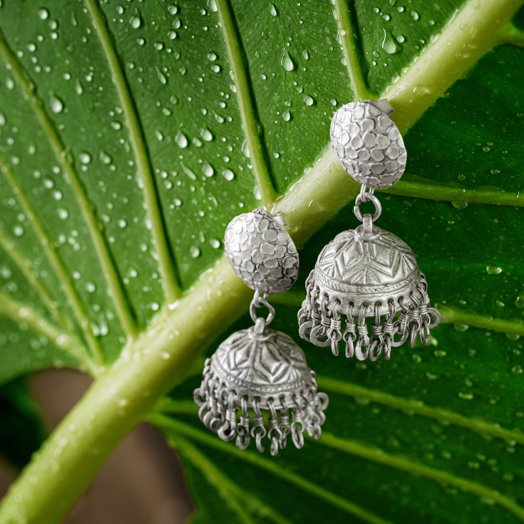 EXQUISITE ECHOES: Tribal Silver Jhumka Earrings for Bold Style - CER 1011